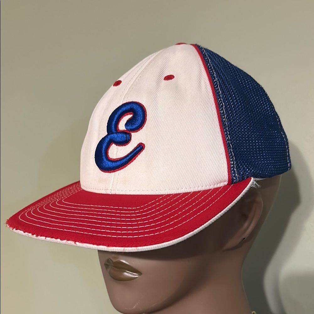 Red and Blue Baseball Cap with Embroidered E Logo